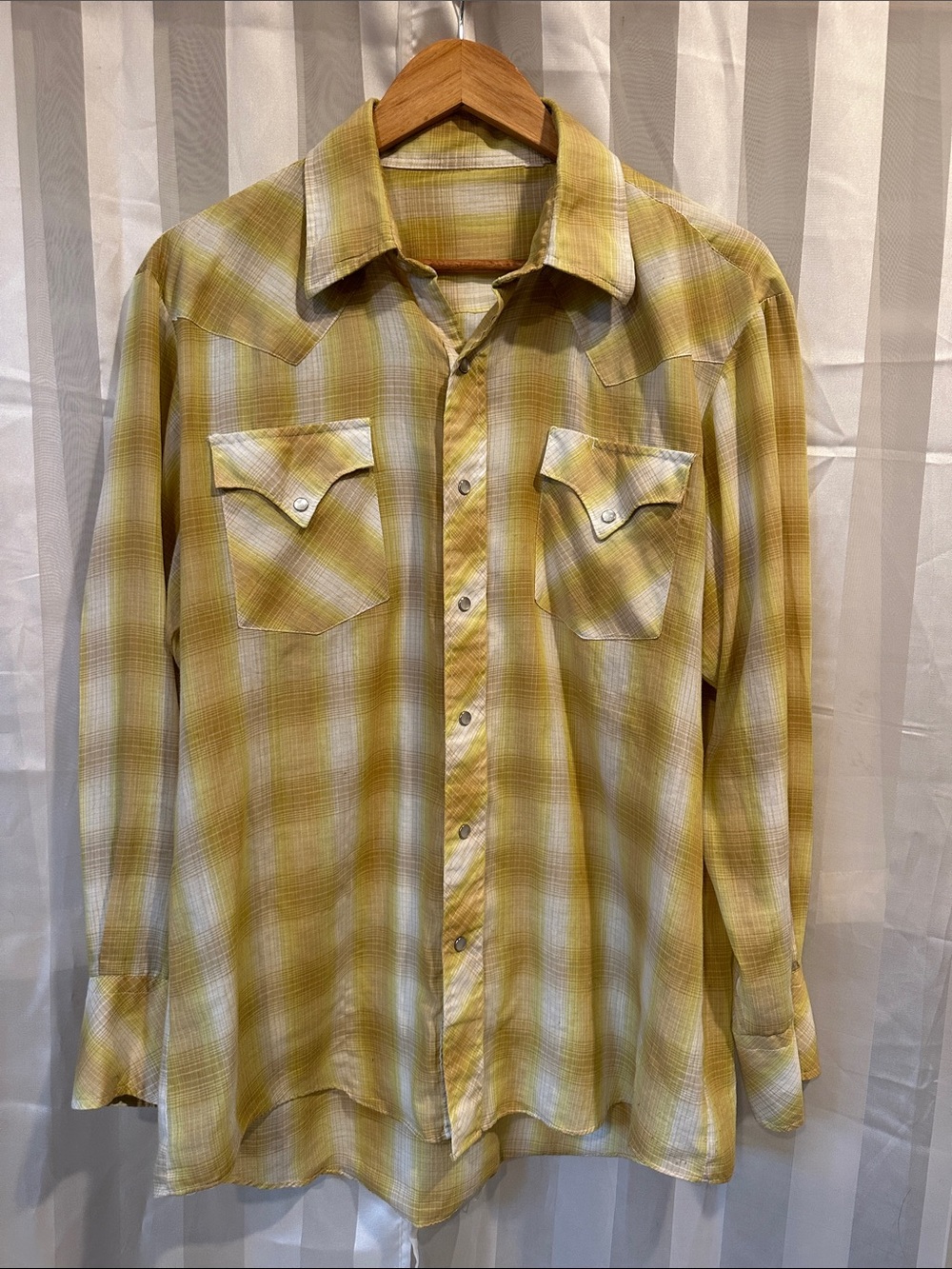 VintageYellow Plaid Western Shirt - Lightweight Long Sleeve